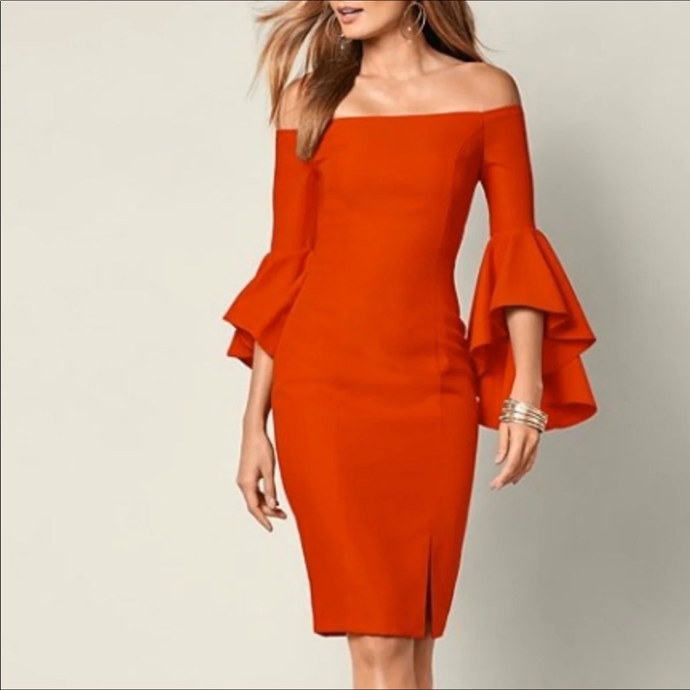 VENUS Cascaded Bell Sleeves Red Dress NWOT